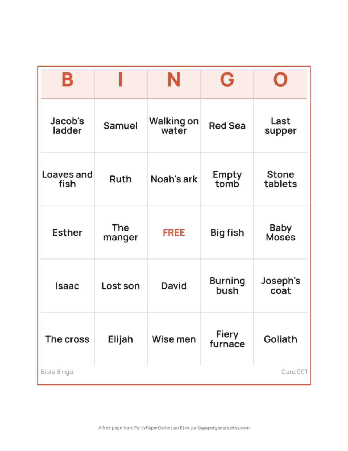 Free Printable Bible Bingo Card