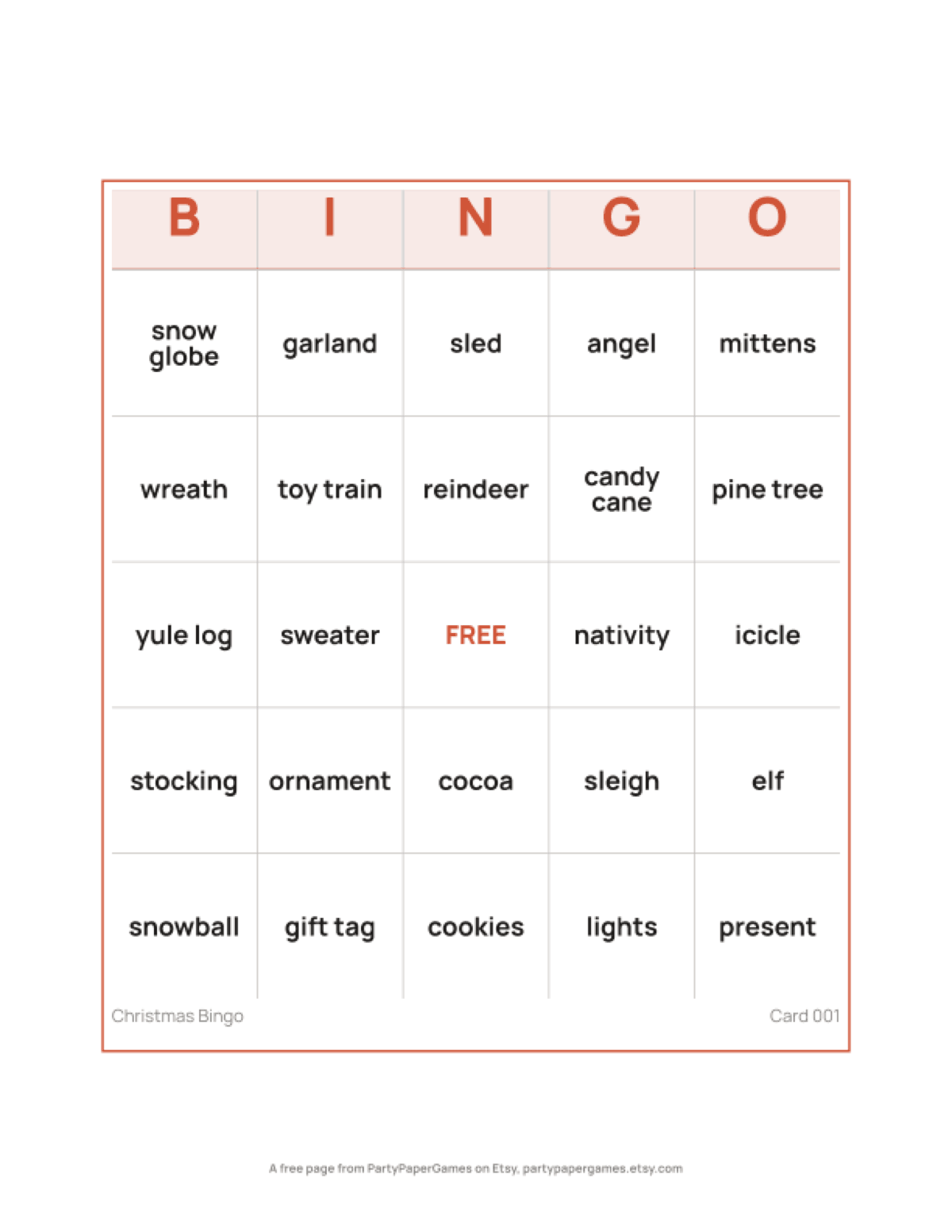 Free Printable Christmas Bingo Card