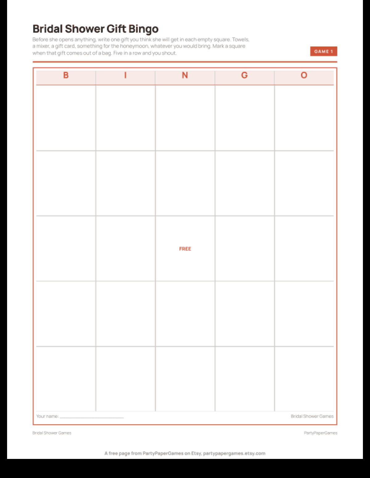 Free Printable Bridal Shower Gift Bingo Card