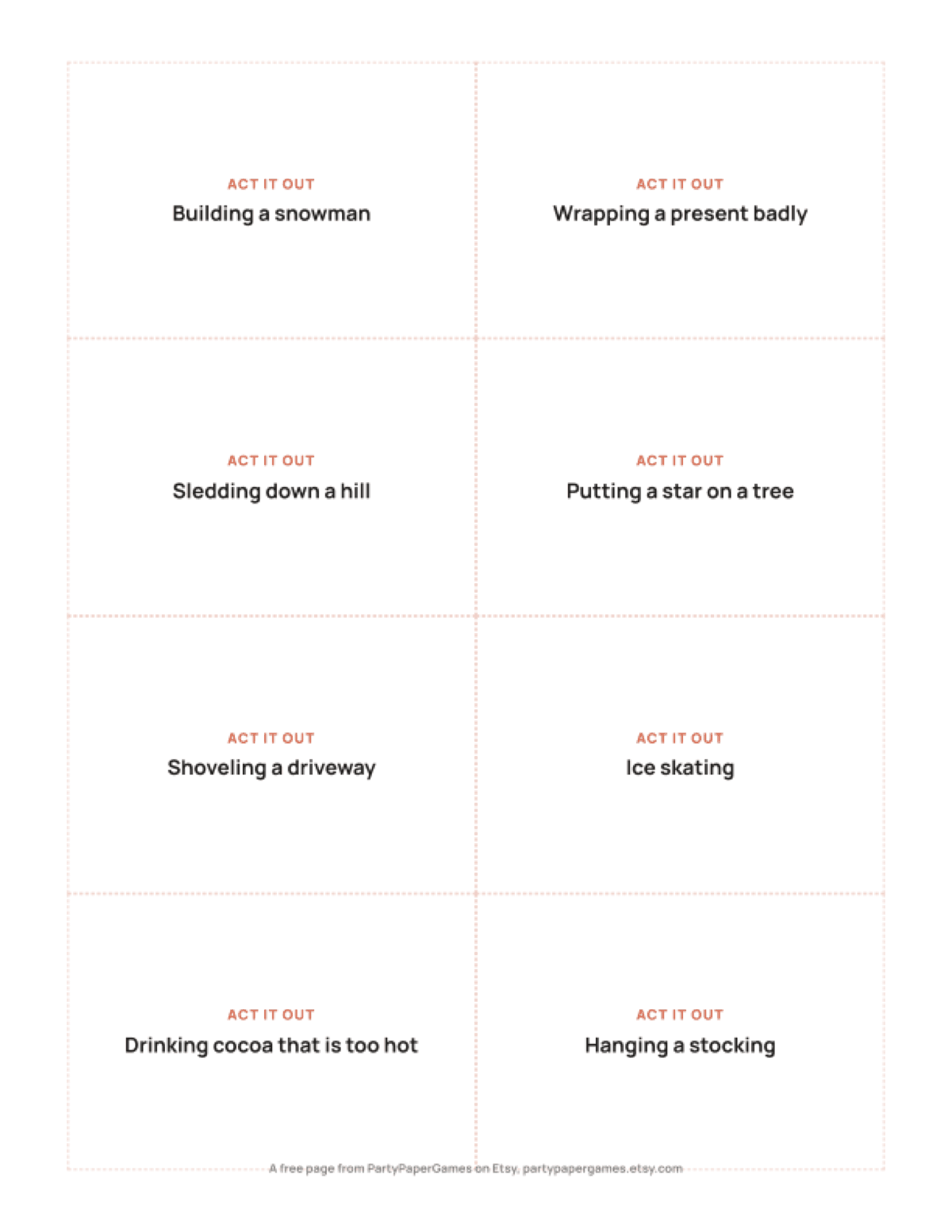 Free Printable Christmas Charades Cards for Kids