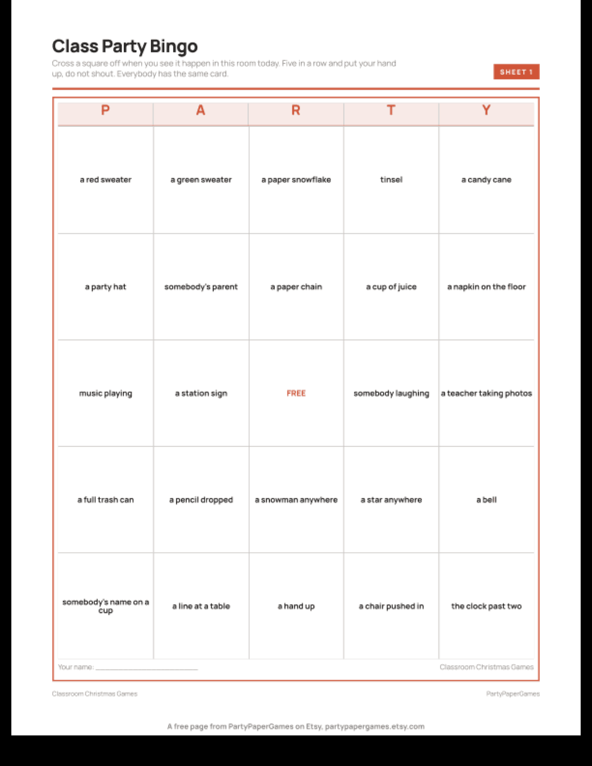 Free Printable Christmas Classroom Party Bingo