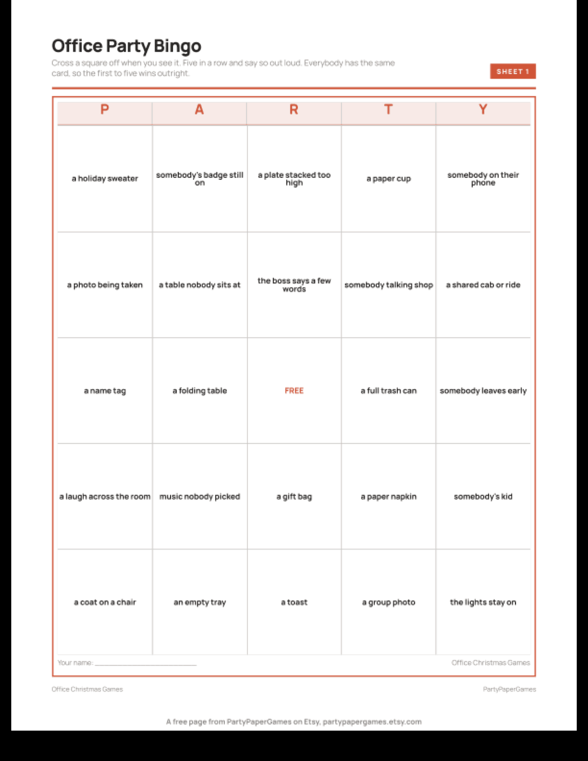 Free Printable Office Christmas Party Bingo