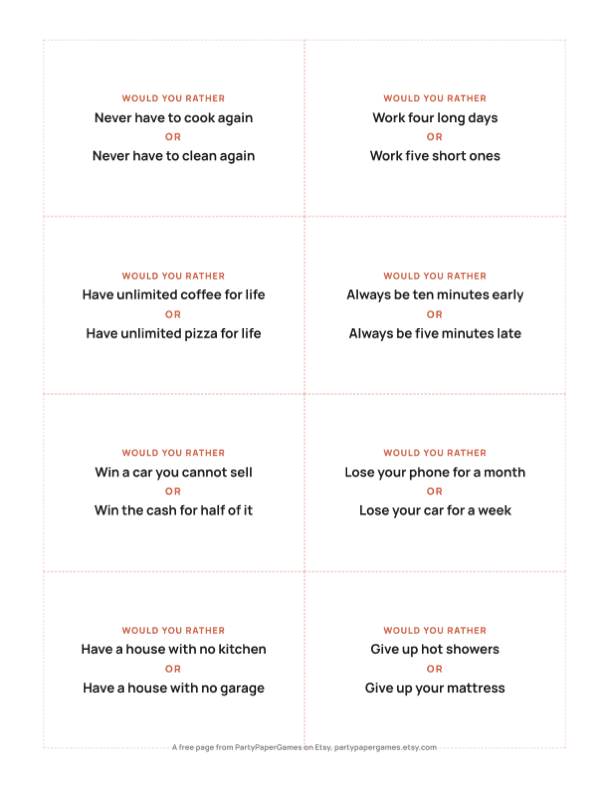Free Printable Would You Rather Cards for Adults