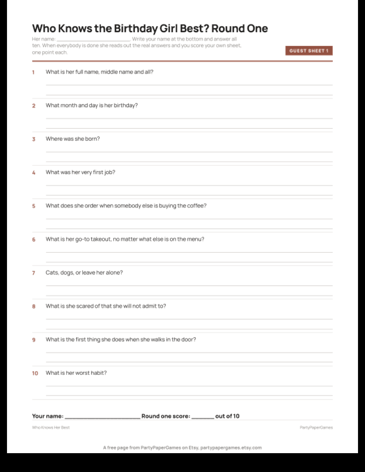 Free Printable Who Knows the Birthday Girl Best Game