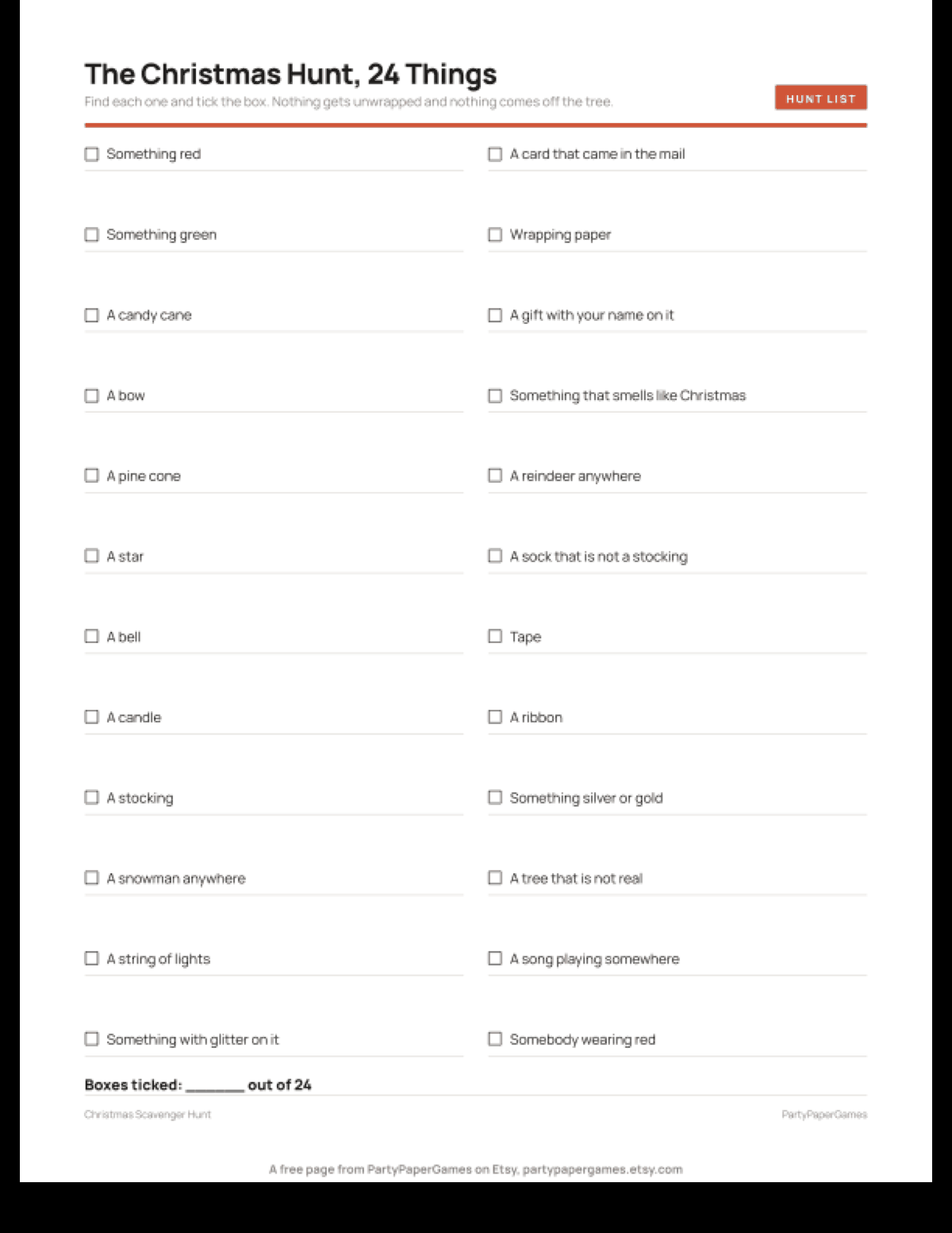 Free Printable Christmas Scavenger Hunt List