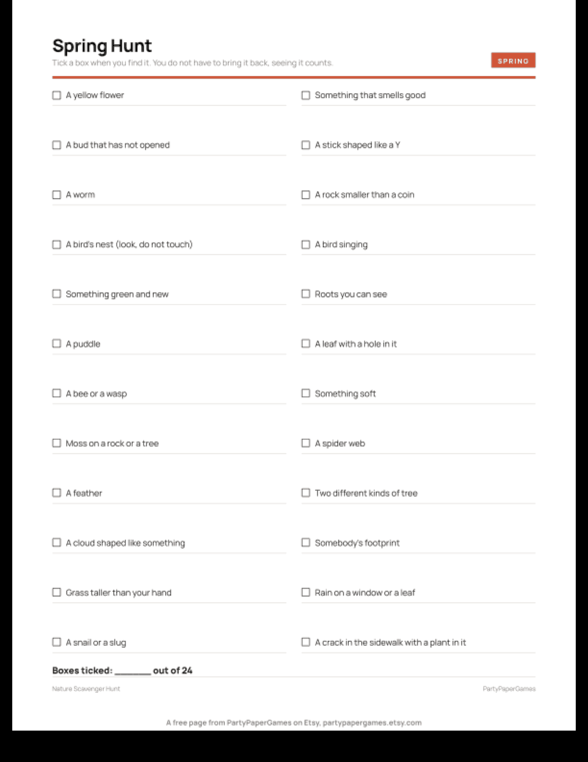 Free Printable Nature Scavenger Hunt List
