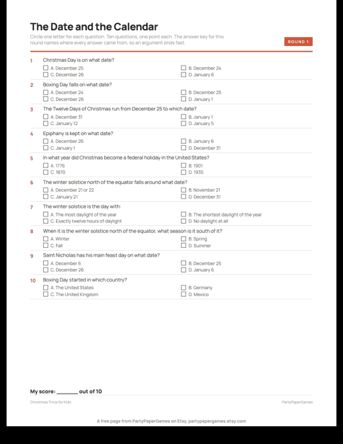 Free Printable Christmas Trivia for Kids