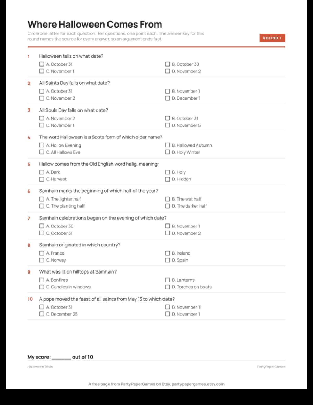 Free Printable Halloween Trivia Questions, the real page out of the Halloween Trivia set